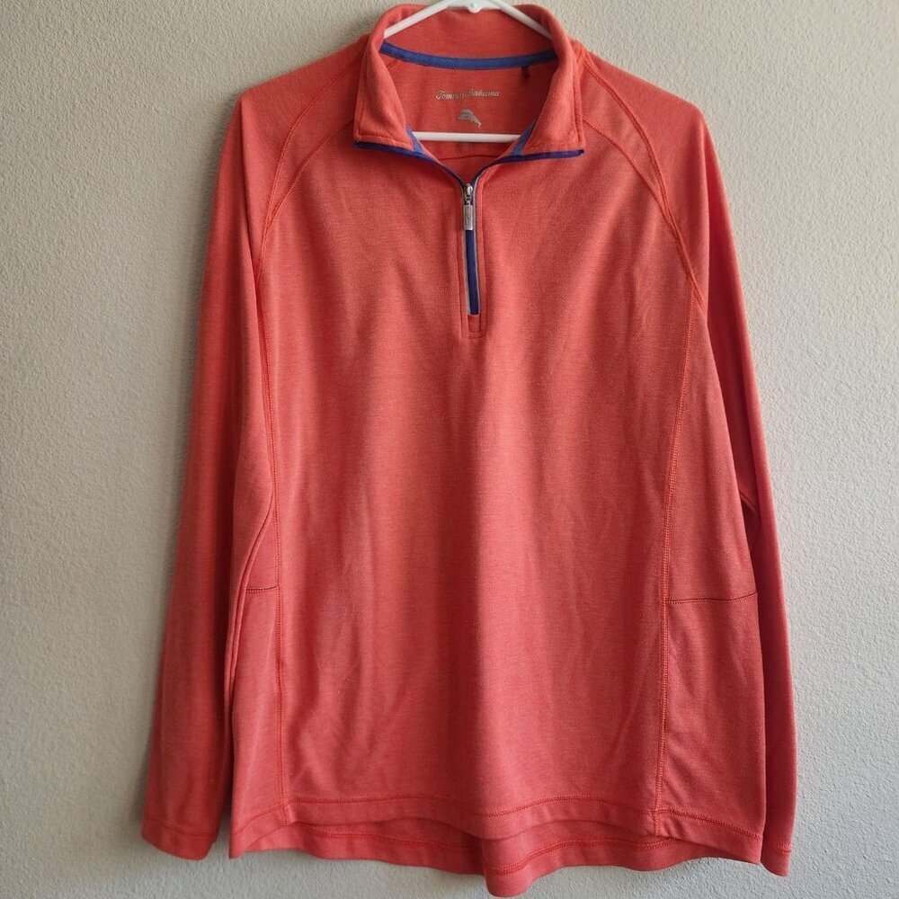 Tommy Bahama Pullover Mens Medium Orange Quarter Zip Long Sleeve Athletic Golf